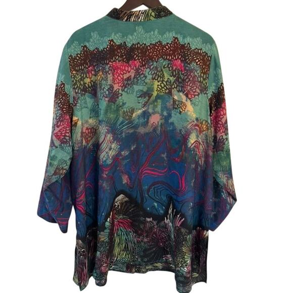 Citron Santa Monica Tunic Blouse Womens 3X Teal Relaxed Silk Boho Resort Artcore - Picture 3 of 6